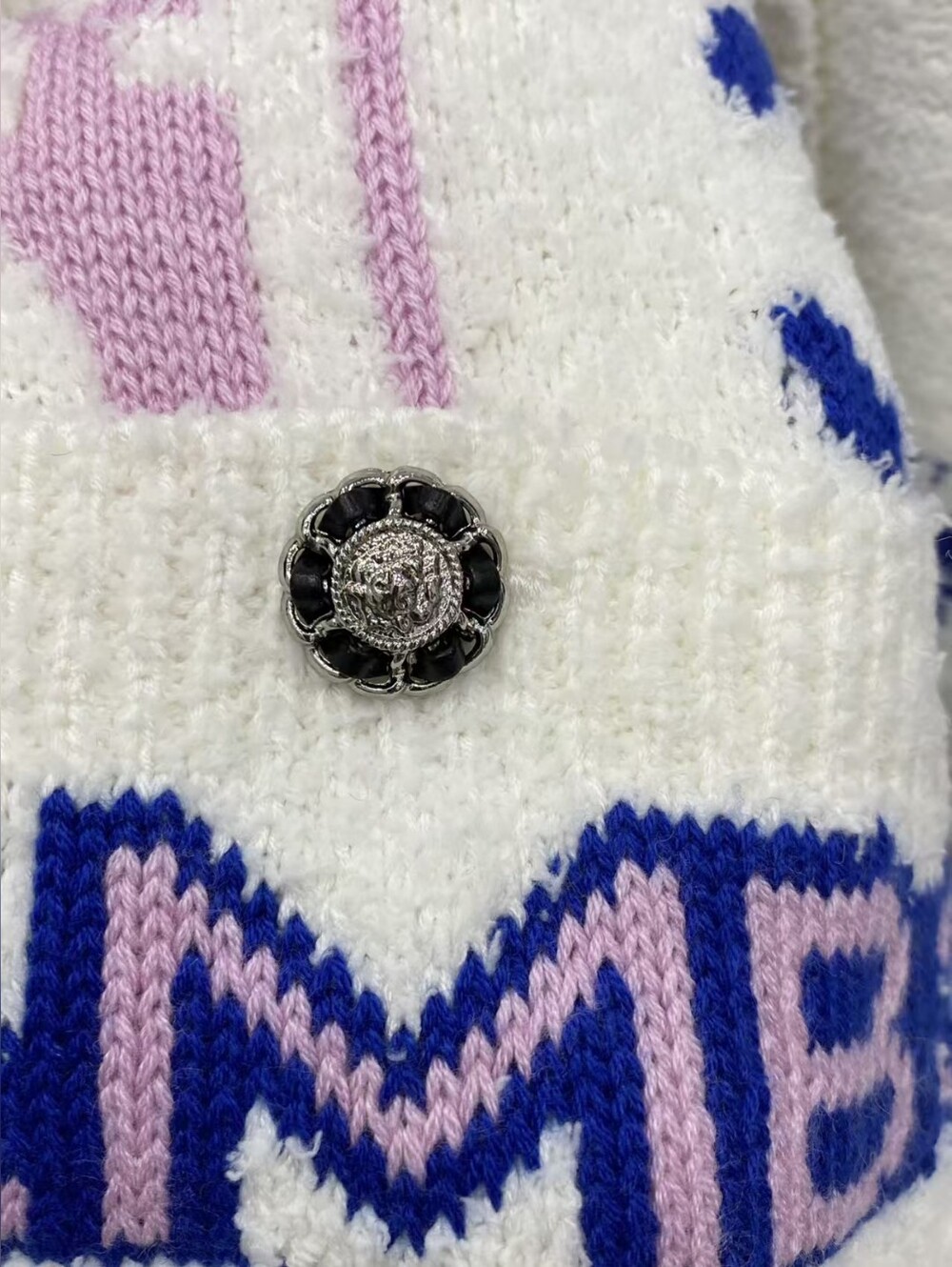 CHANEL with Pink & Blue Accents Knit Logo Graphic Cardigan Sweater - Picture 8 of 9
